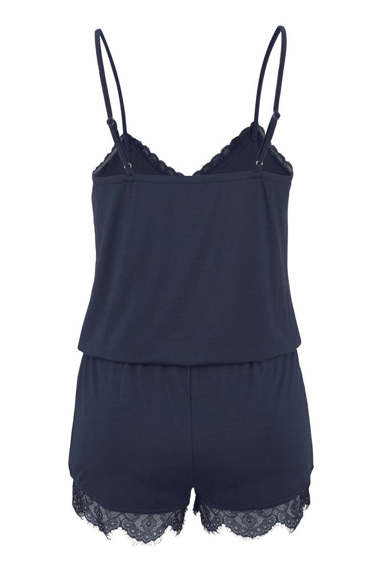 Lace Detail Pajama Romper, Alternate, color, Navy