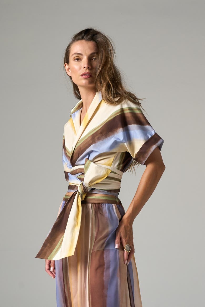 Kora Top in Striped Sateen, Alternate, color, Blue Multi