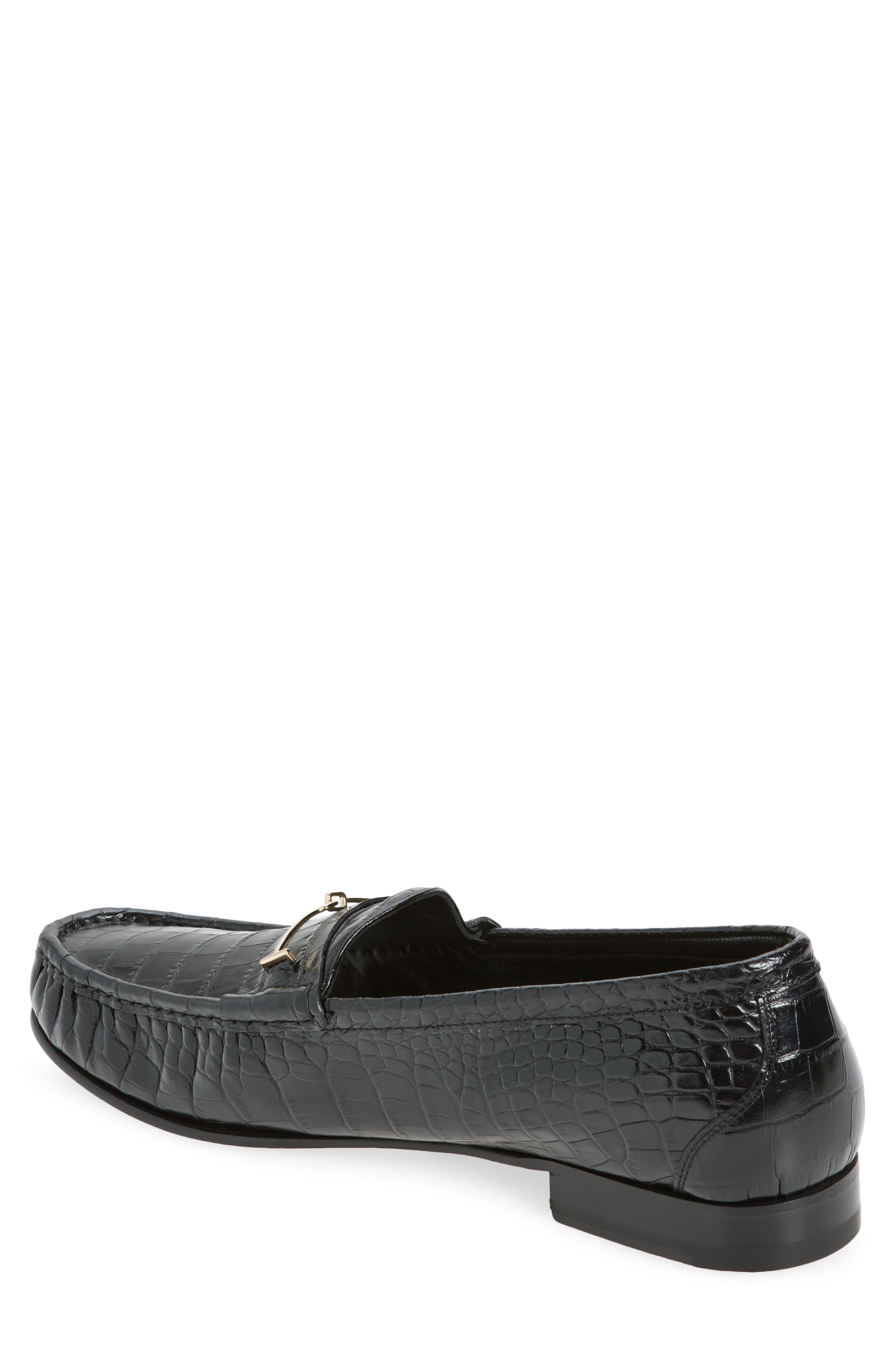Double-T Hardware Shiny Croc Embossed Loafer, Alternate, color, NAA BLACK