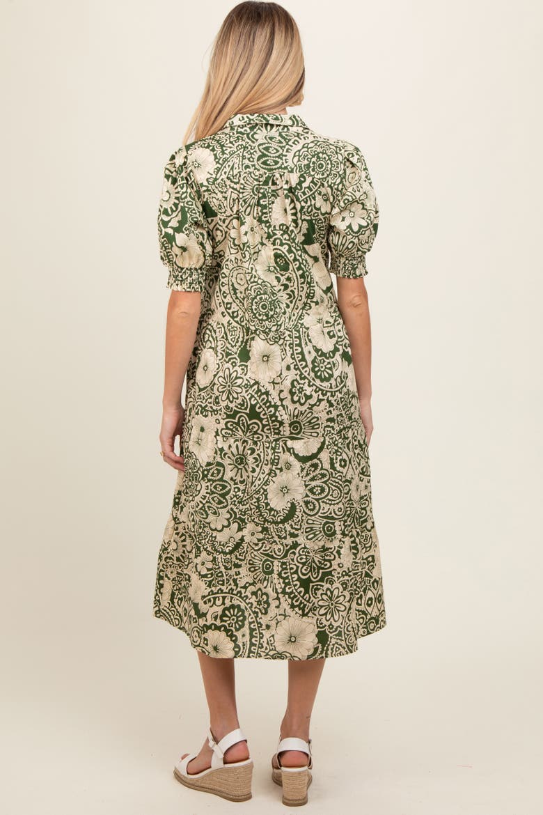 Floral Collared Tiered Midi Dress, Alternate, color, Olive Green