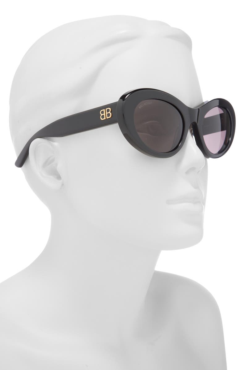 Balenciaga 55mm Oval Sunglasses, Alternate, color, Black Black Grey