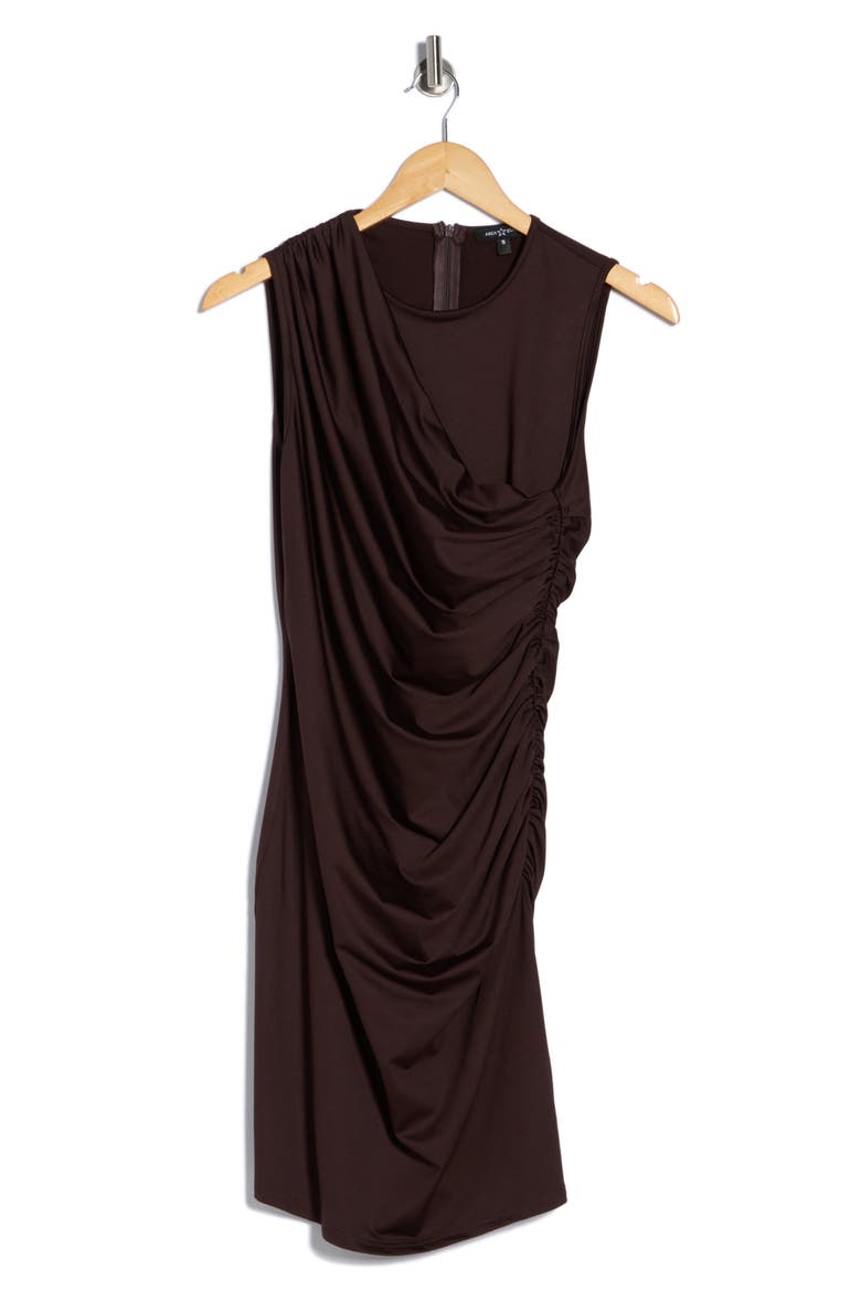 Drape Jersey Cocktail Dress, Alternate, color, BROWN