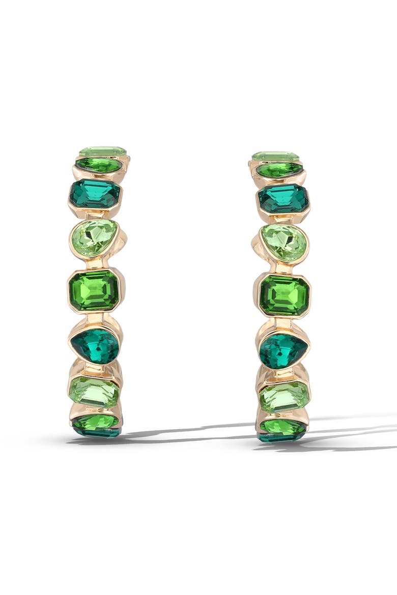 Gold-Tone Green Stone Hoop Earrings, Main, color, Green