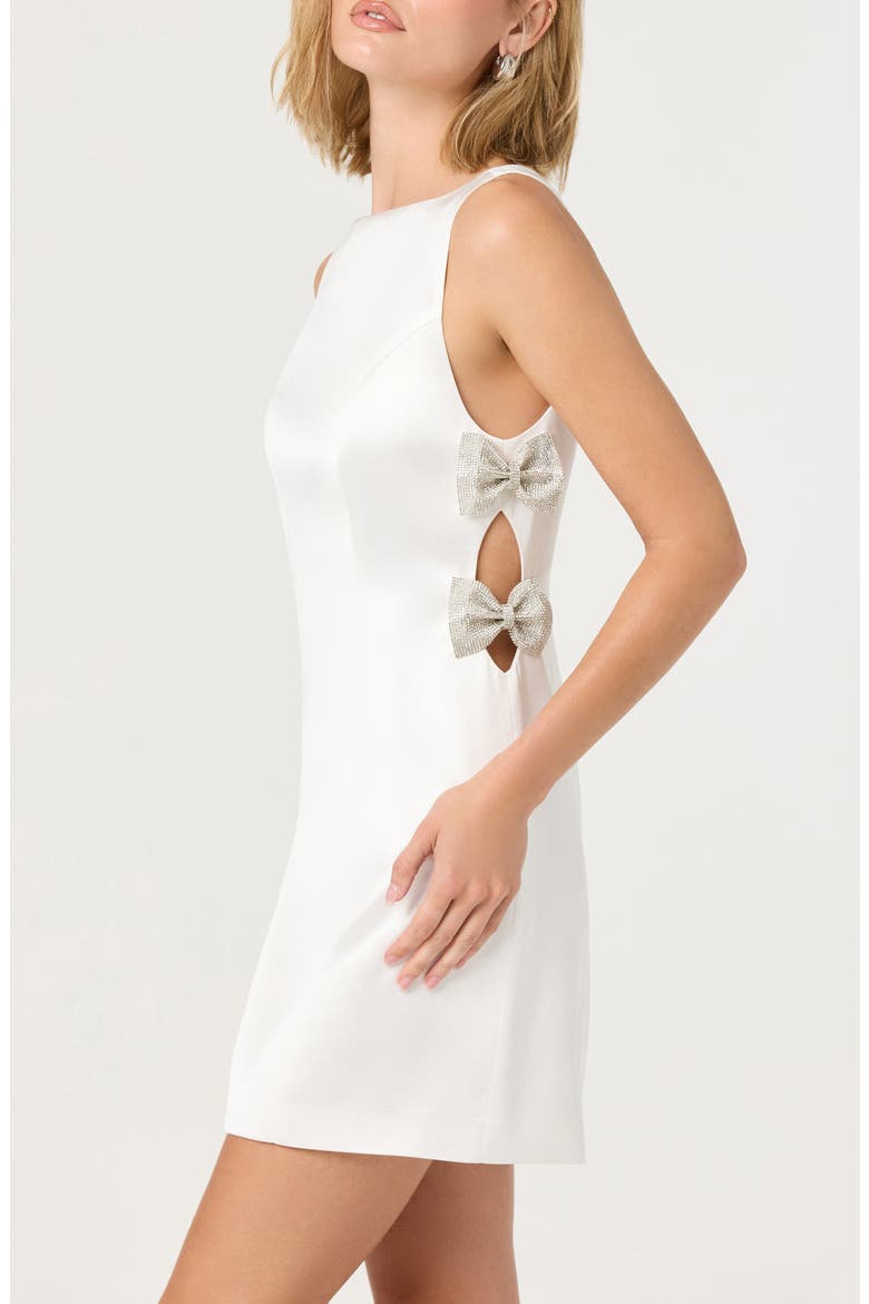 Kinsey Embellished Bow Satin Minidress, Alternate, color, WHITE