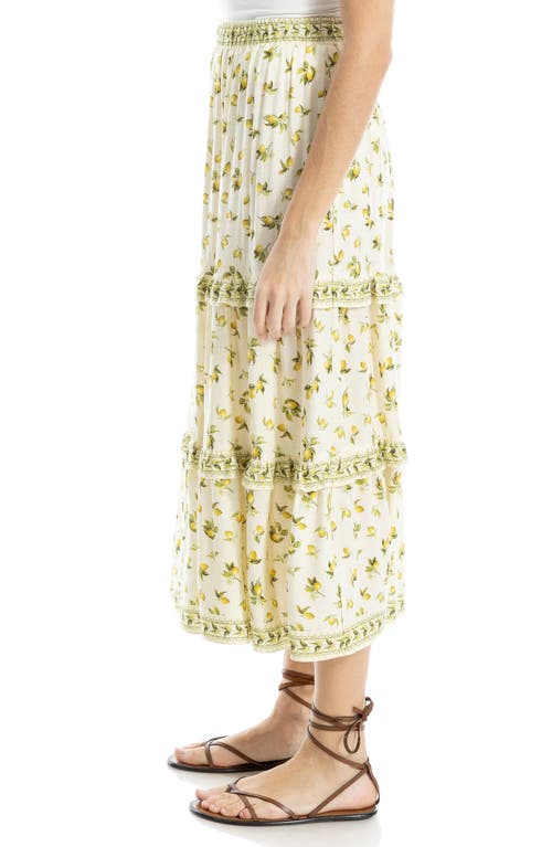 Max Studio Ruffle Tiered Midi Skirt In Natural Lemon Harvest