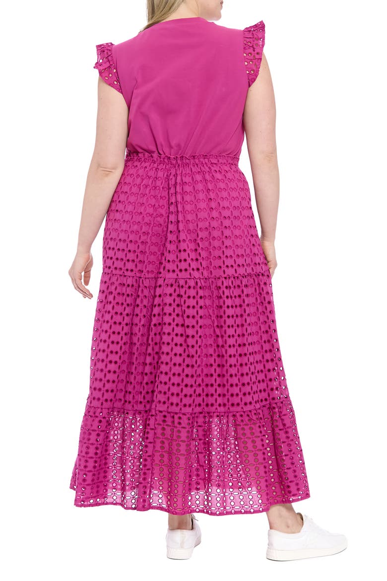 Scoop Neck Mixed Media Tiered Maxi Dress, Alternate, color, DEEP ORCHID