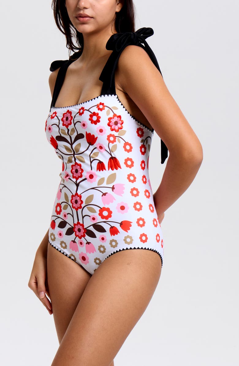 Jessie Zhao New York Floral Symphony Embroidered Swimsuit, Alternate, color, White