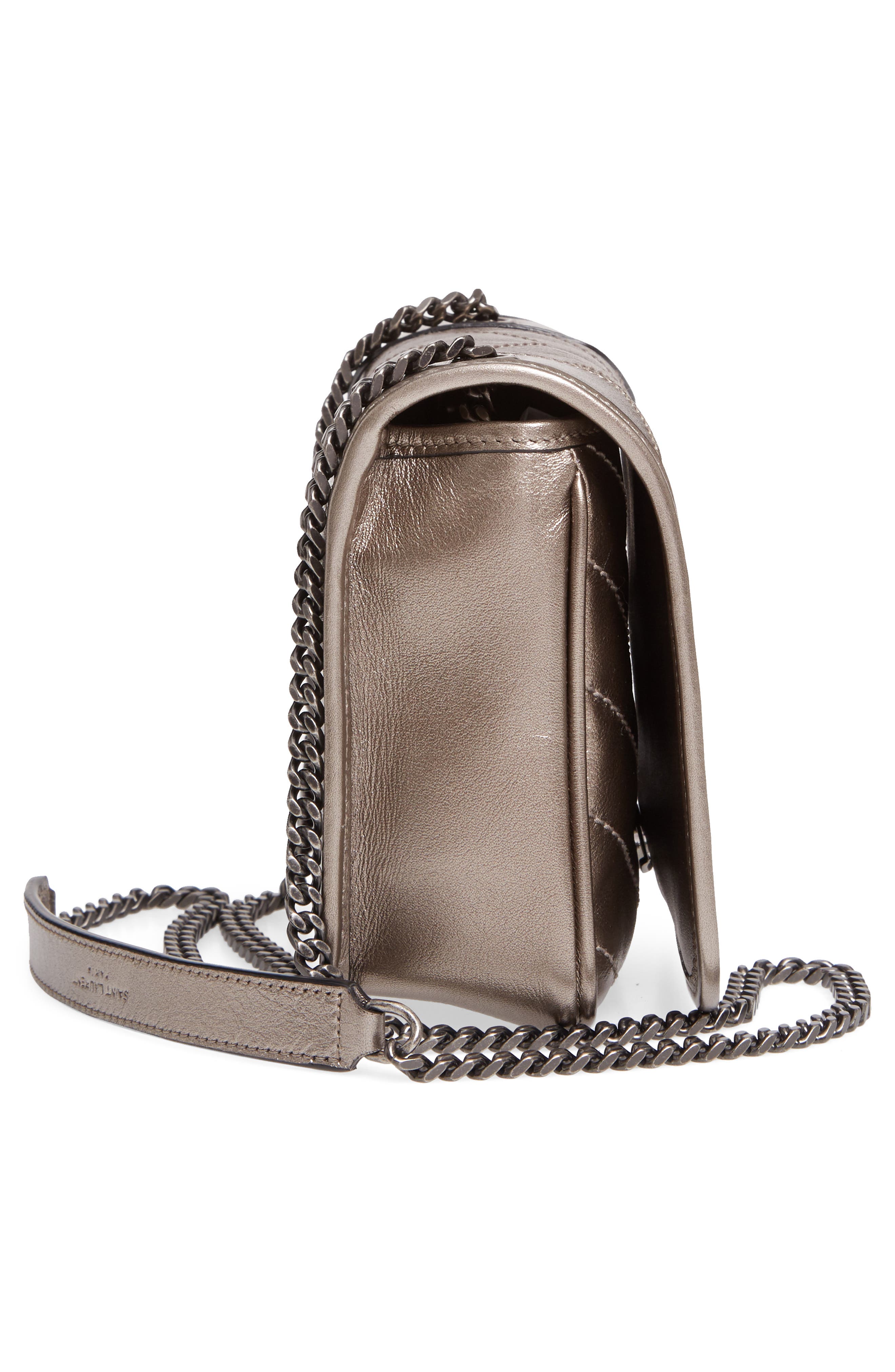 Saint Laurent Niki Metallic Leather Wallet on a Chain, Alternate, color, 