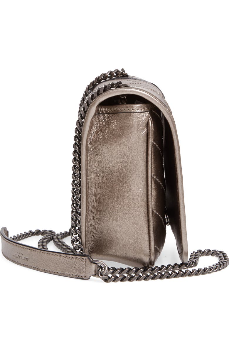 Saint Laurent Niki Metallic Leather Wallet on a Chain, Alternate, color,