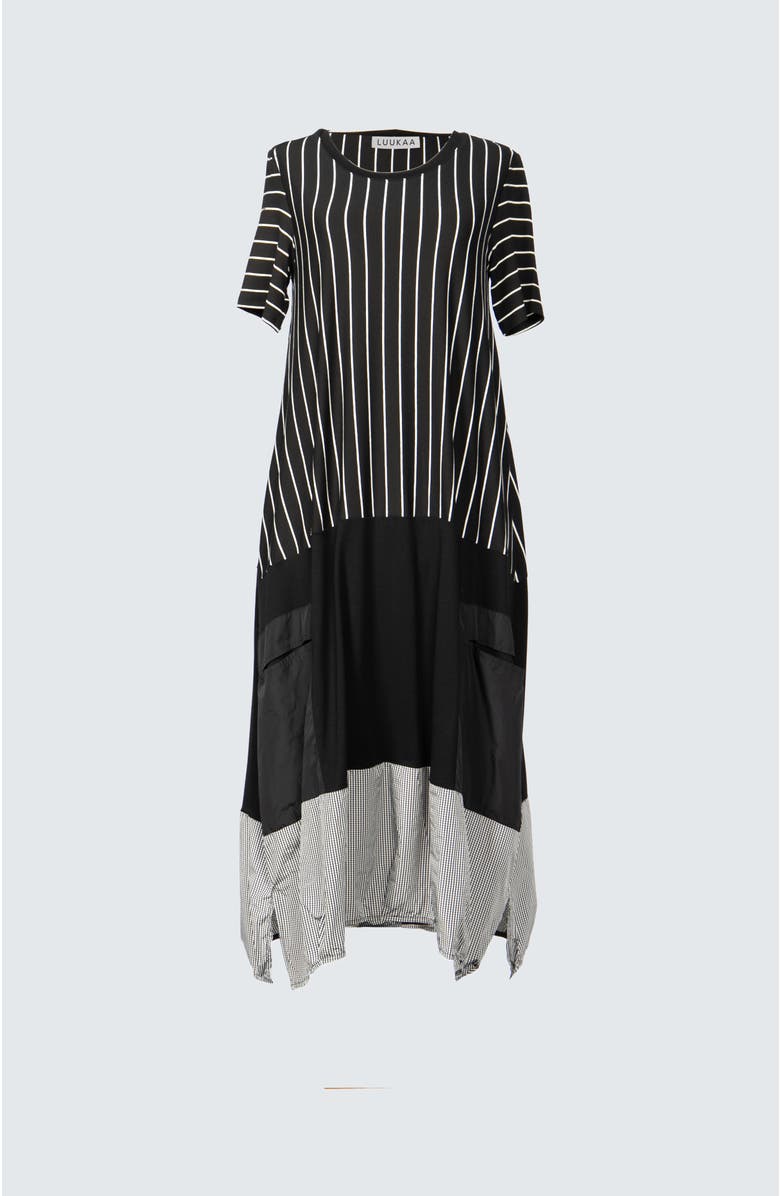 LUUKAA Lila Long Striped Viscose Jersey Dress, Alternate, color, Black