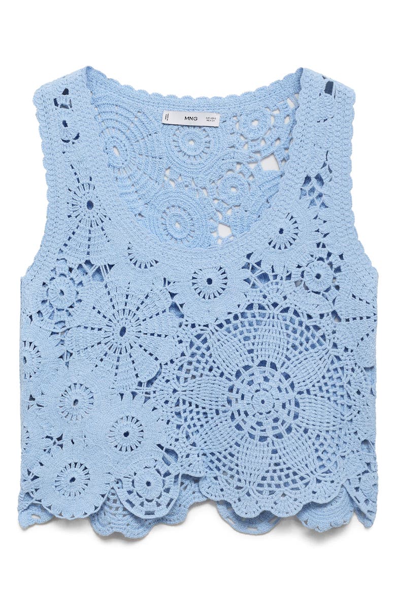 MANGO Floral Crochet Top, Alternate, color, Sky Blue