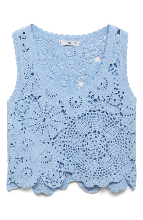 Mango Floral Crochet Top In Blue