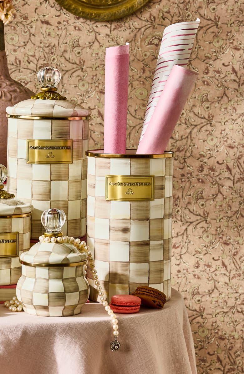 MACKENZIE CHILDS Mocha Check Enameled Steel Utensil Holder, Alternate, color, Mocha