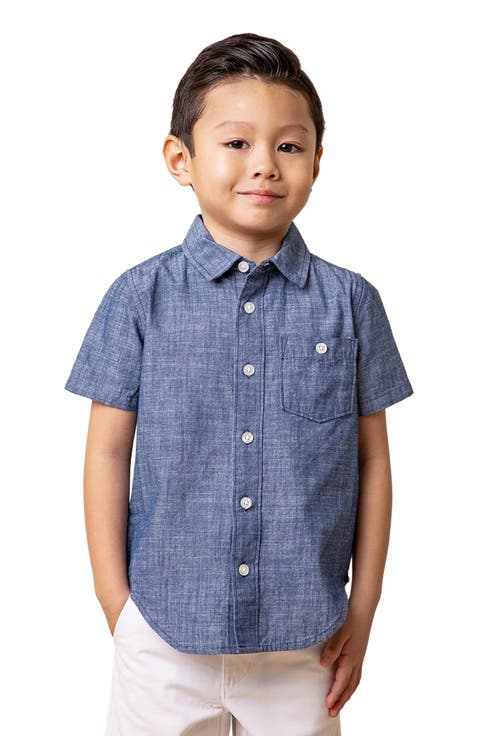 Boys Chambray and Cream Plaid Newport Woven Shirt by Me & Henry