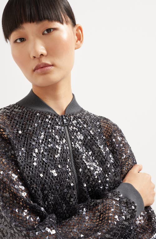 Brunello Cucinelli Dazzling Net Embroidery Cardigan In Navy Blue