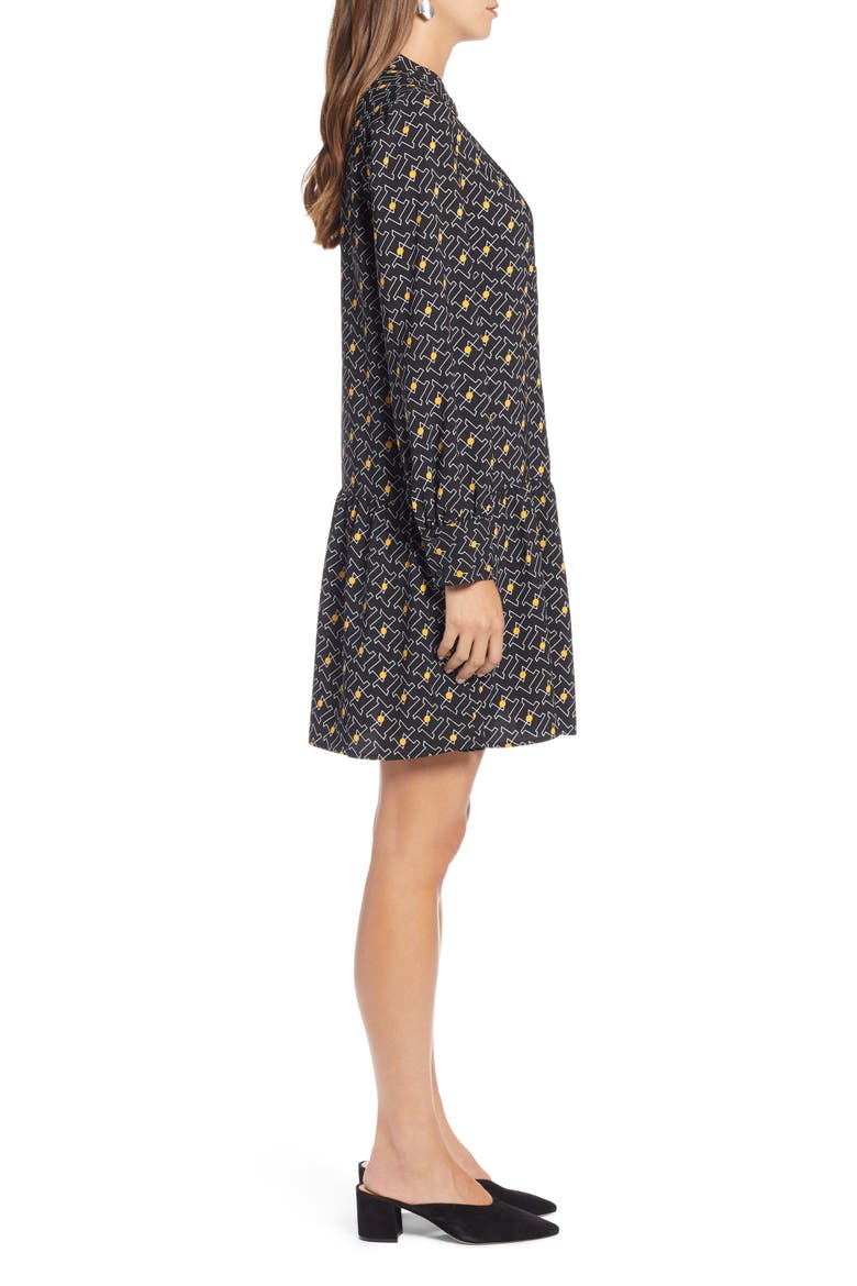Pintuck Detail Shift Dress, Alternate, color, BLACK GEO PRINT