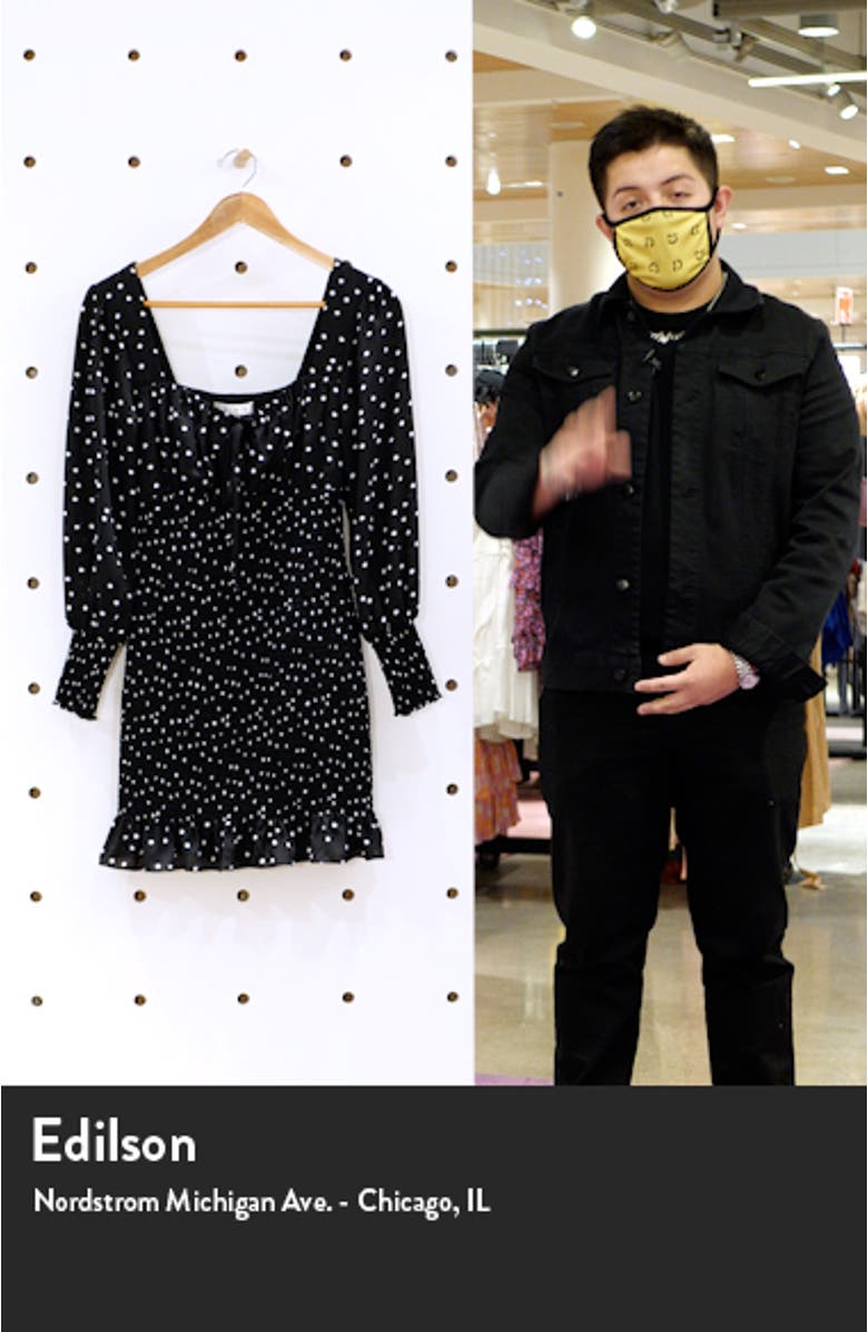 Polka Dot Smocked Long Sleeve Minidress, sales video thumbnail