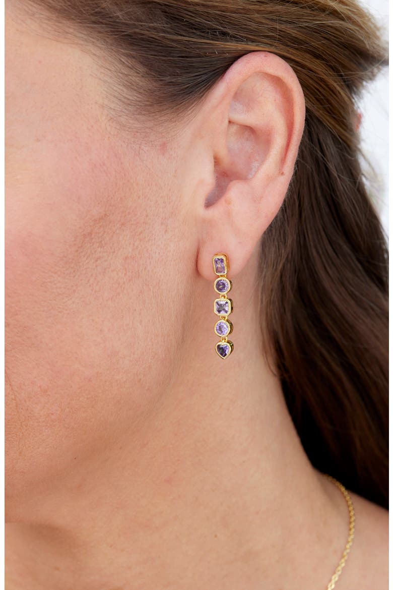 Multi-Shape Stone Linear Drop Earrings, Alternate, color, YELLOW GOLD