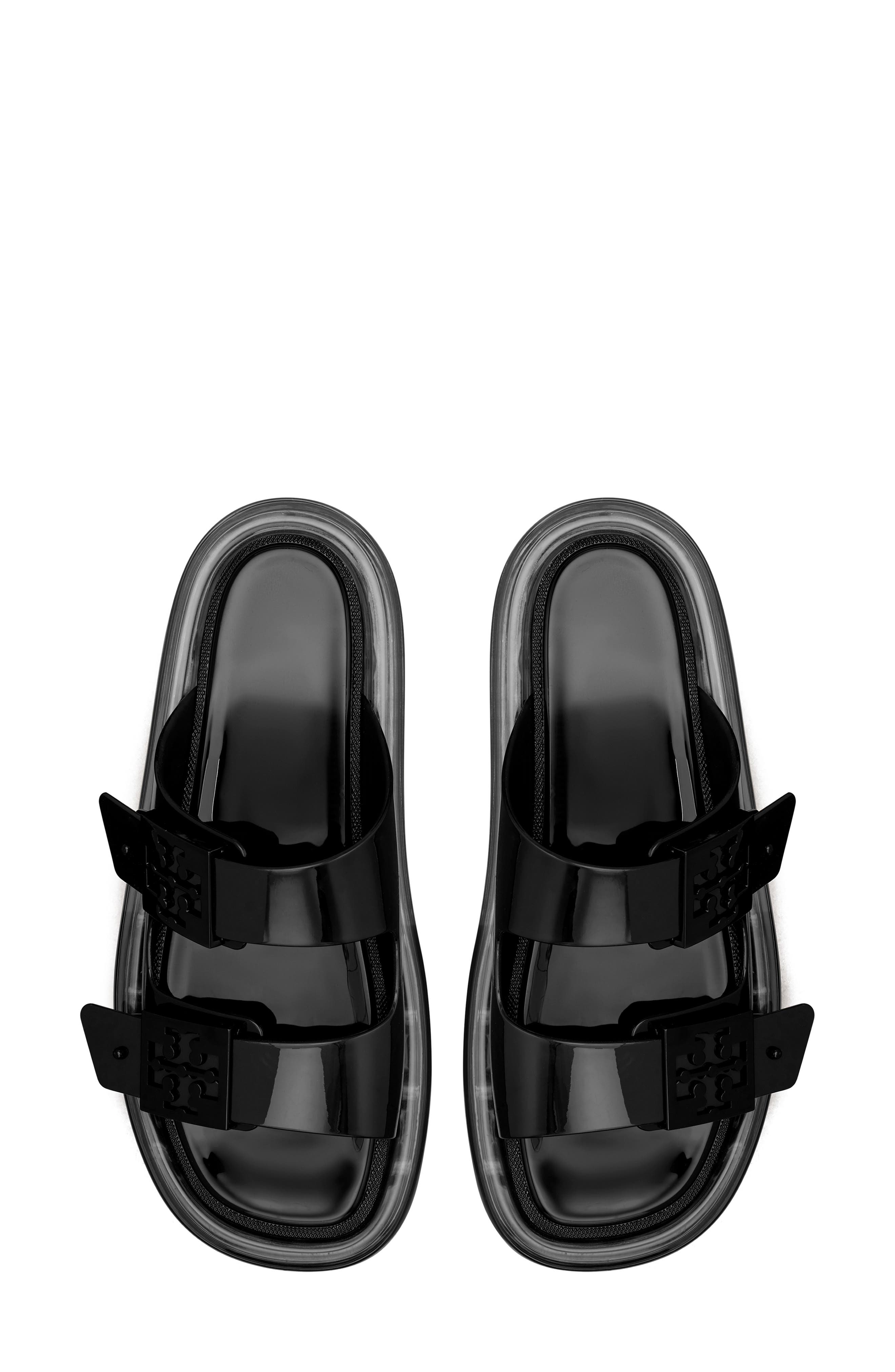Buckle Bubble Jelly Slide Sandal, Alternate, color, BLACK