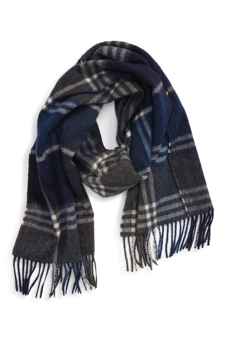 Kindar Plaid Wool & Cashmere Scarf, Main, color, NAVY/ GREY