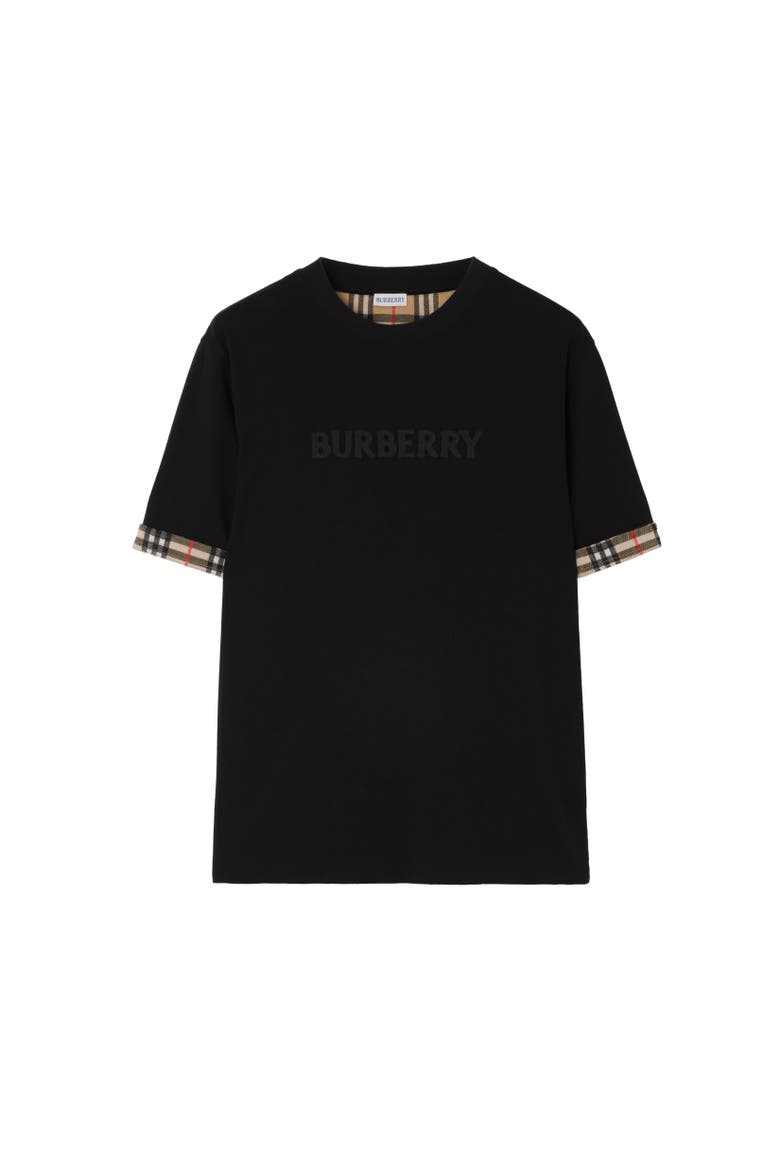 Check Trim Cotton T-shirt, Alternate, color, Black