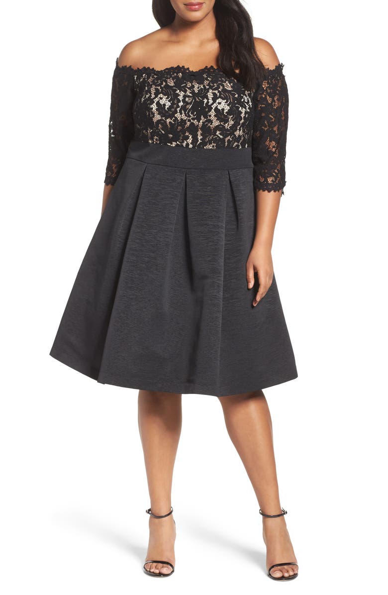 Eliza J Off the Shoulder Fit & Flare Cocktail Dress, Main, color, 