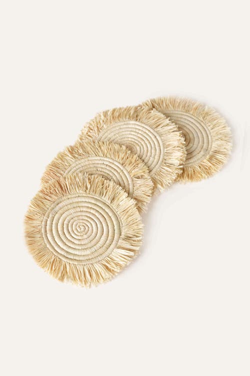 Indego Africa Raffia Fringe Set Of 4 Coasters