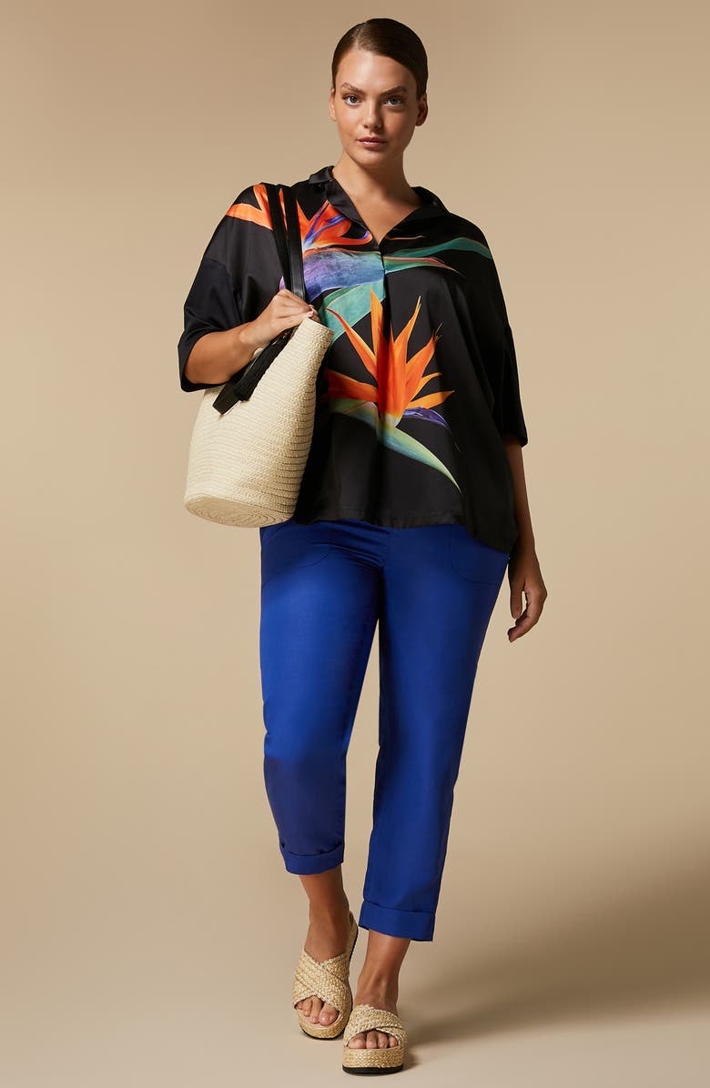 Marina Rinaldi Teglia Floral Satin & Jersey Camp Shirt, Alternate, color,