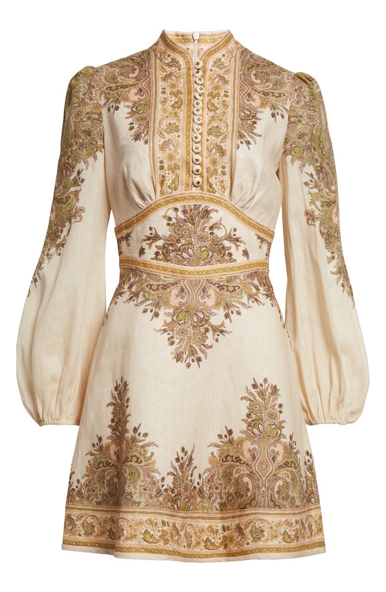 Zimmermann Natura Floral Paisley Long Sleeve Linen Mini Dress, Alternate, color,