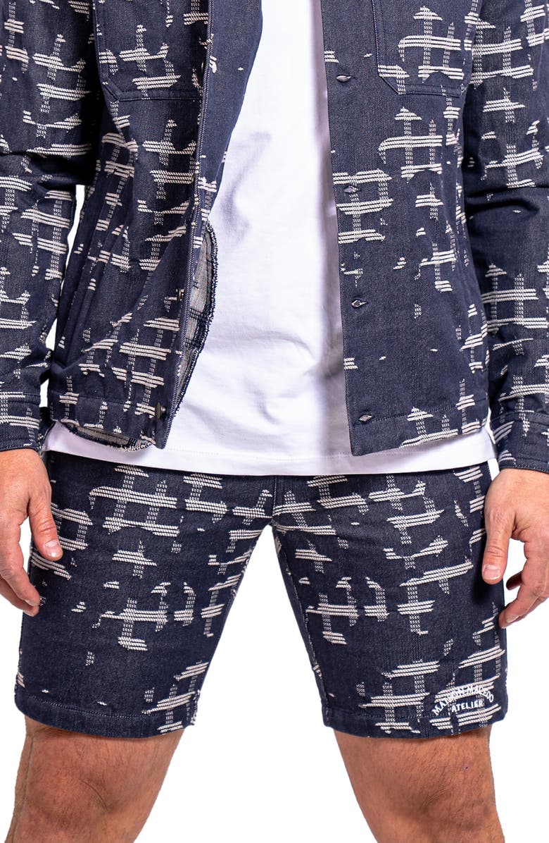 Maceoo Ascension0003 Blue Denim Jacquard Shorts, Alternate, color, Blue