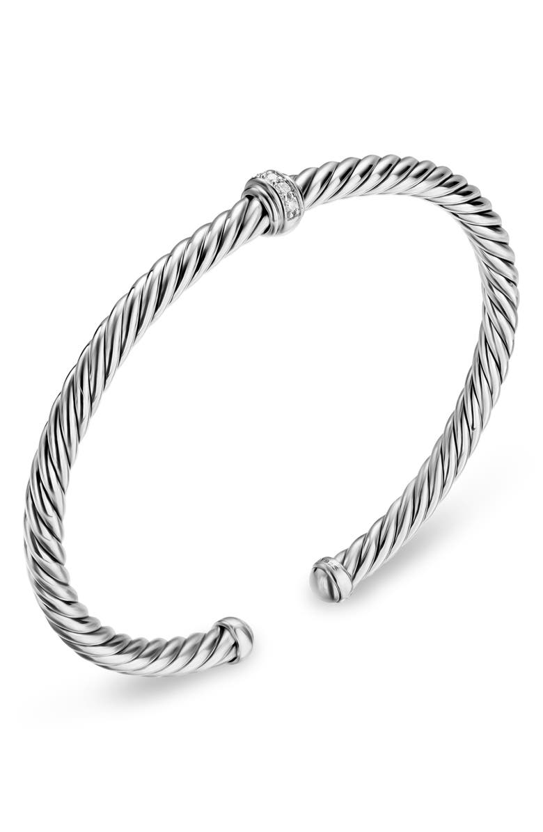 David Yurman Cable Flex Station Bracelet in Sterling Silver with Diamonds, 4mm, Alternate, color, Diamond