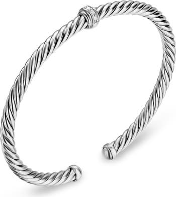 Cable Flex Station Bracelet in Sterling Silver with Diamonds, 4mm