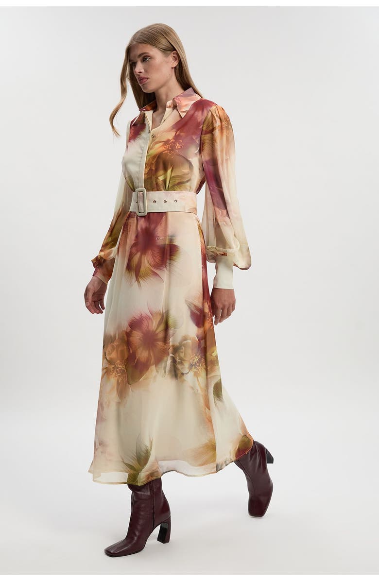 Karen Millen Floral Belted Woven Shirt Dress, Main, color, Floral