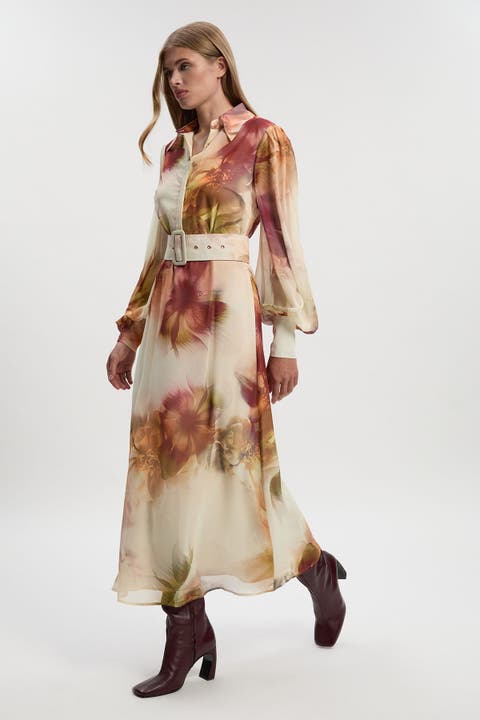 Floral Belted Woven Shirt Dress