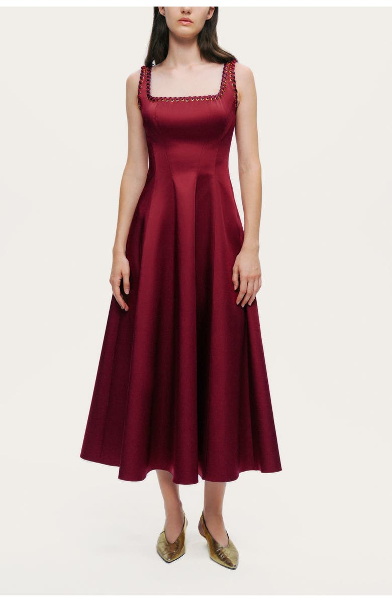 Nocturne Embellished Square-Neck Midi Dress, Main, color, Burgundy
