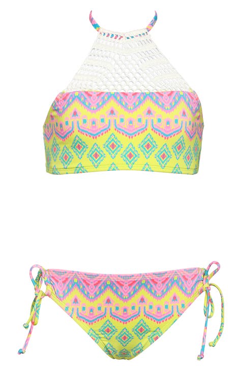 Kids' Print Crochet Trim Two-Piece Swimsuit (Big Kid)