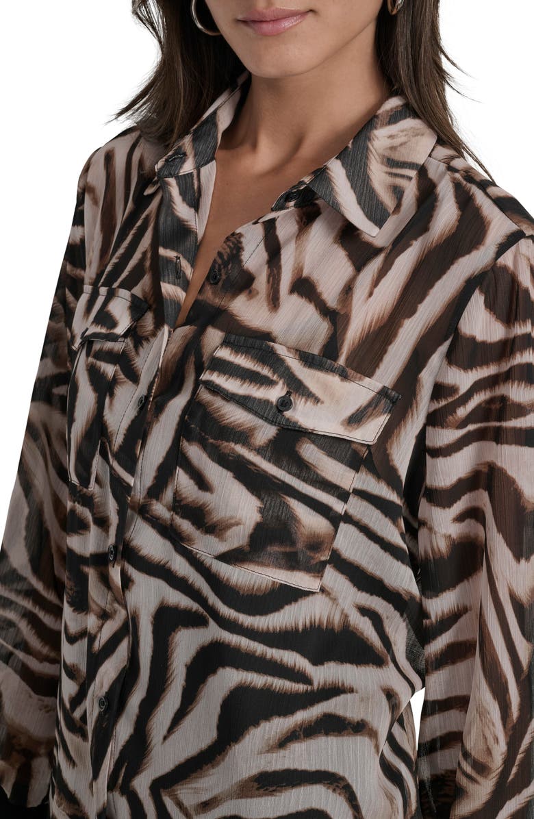 DKNY Floral Print Long Sleeve Chiffon Shirt, Alternate, color, Blurred Zebra