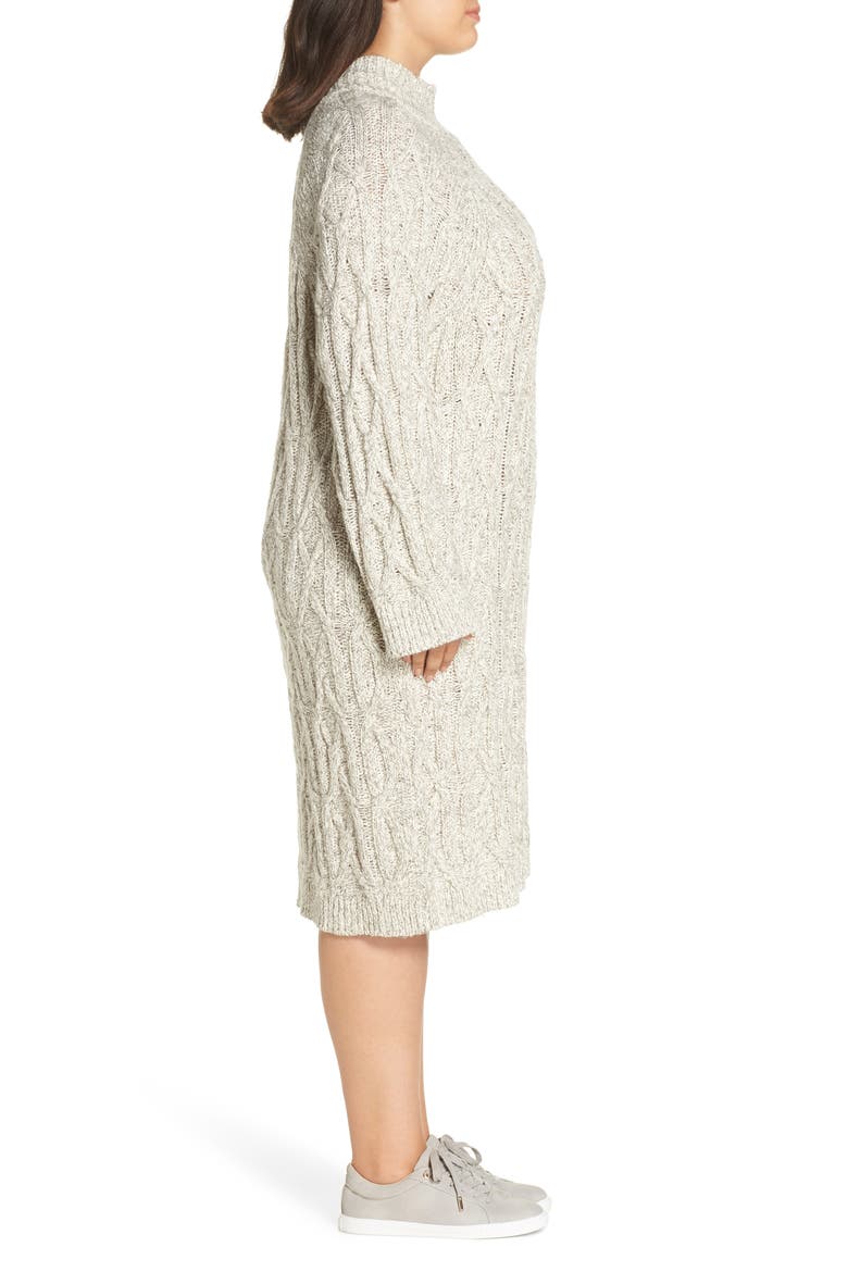 Cable Knit Sweater Dress, Alternate, color, GREY PEARL MARL