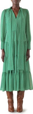 LK Bennett Polly Polka Dot Tie Neck Long Sleeve Midi Dress