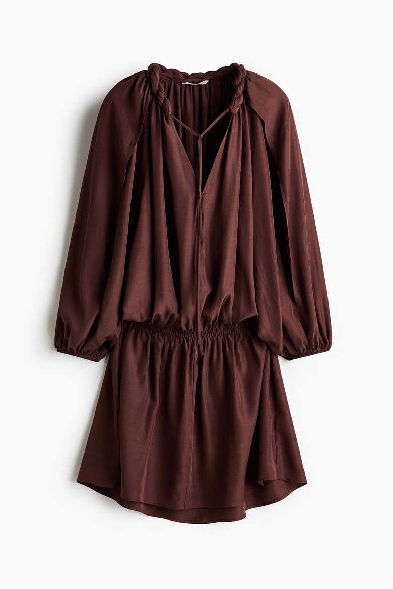 Braid-detail Tunic Dress, Alternate, color, Dark brown