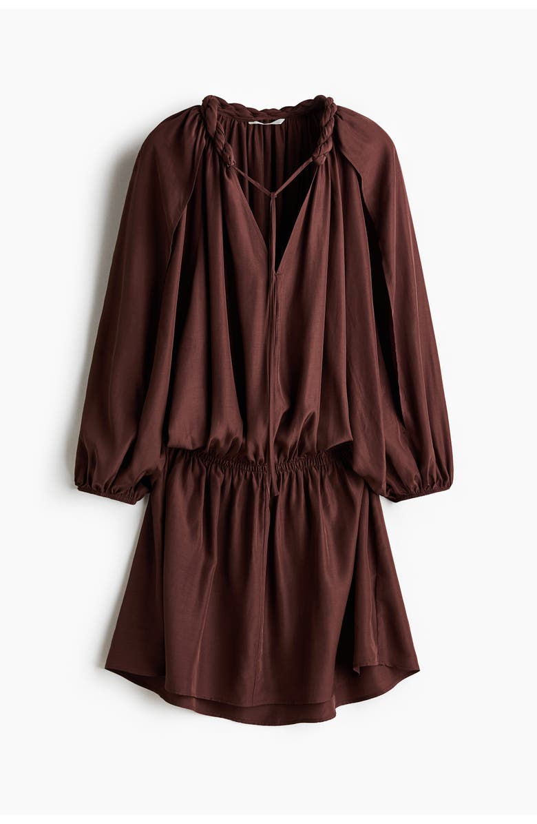 H&M Braid-detail Tunic Dress, Main, color, Dark Brown