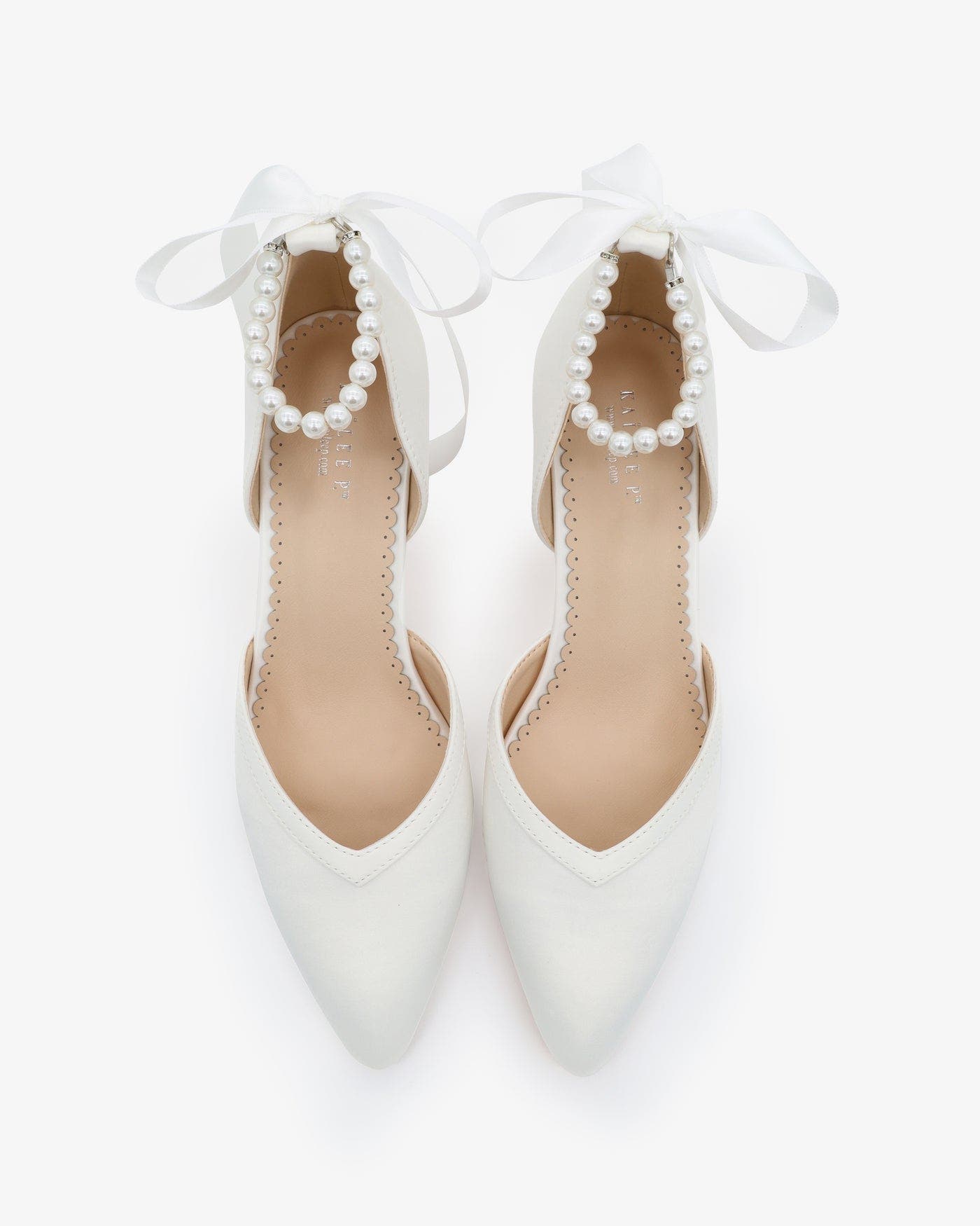 Kailee P Sally Satin Block Heel Wedding Shoes with All Pearl Ankle Strap, Alternate, color, White
