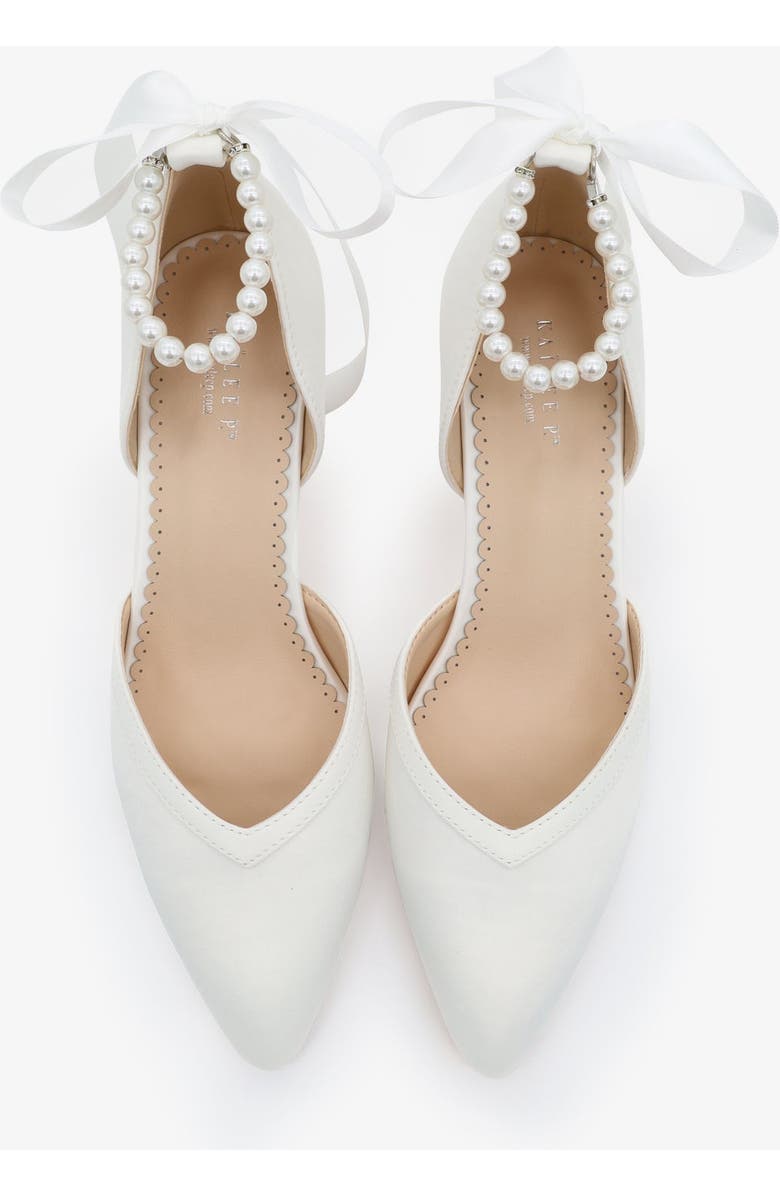 Kailee P Sally Satin Block Heel Wedding Shoes with All Pearl Ankle Strap, Alternate, color, White