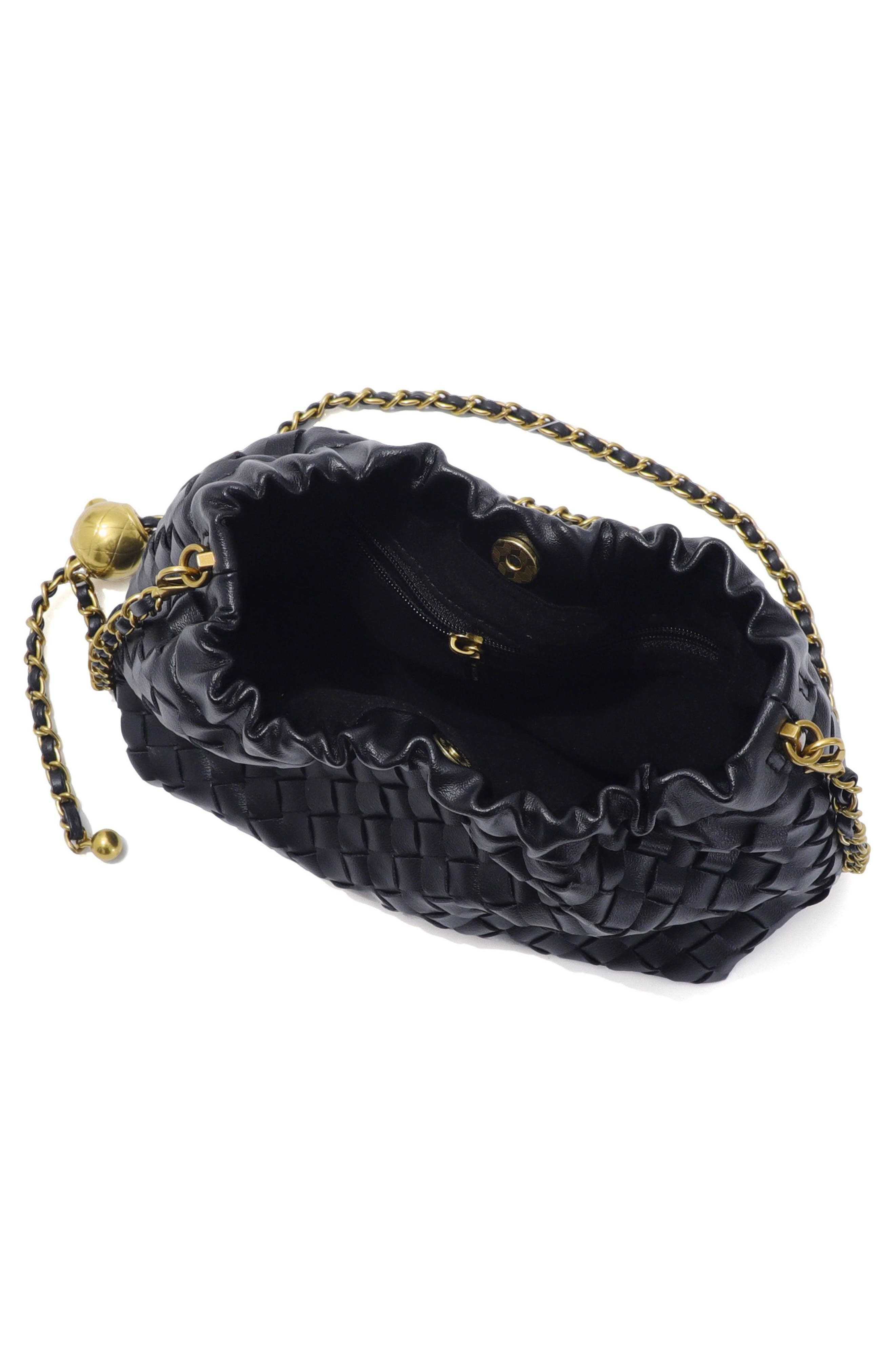 Woven Faux Leather Crossbody Bag, Alternate, color, BLACK