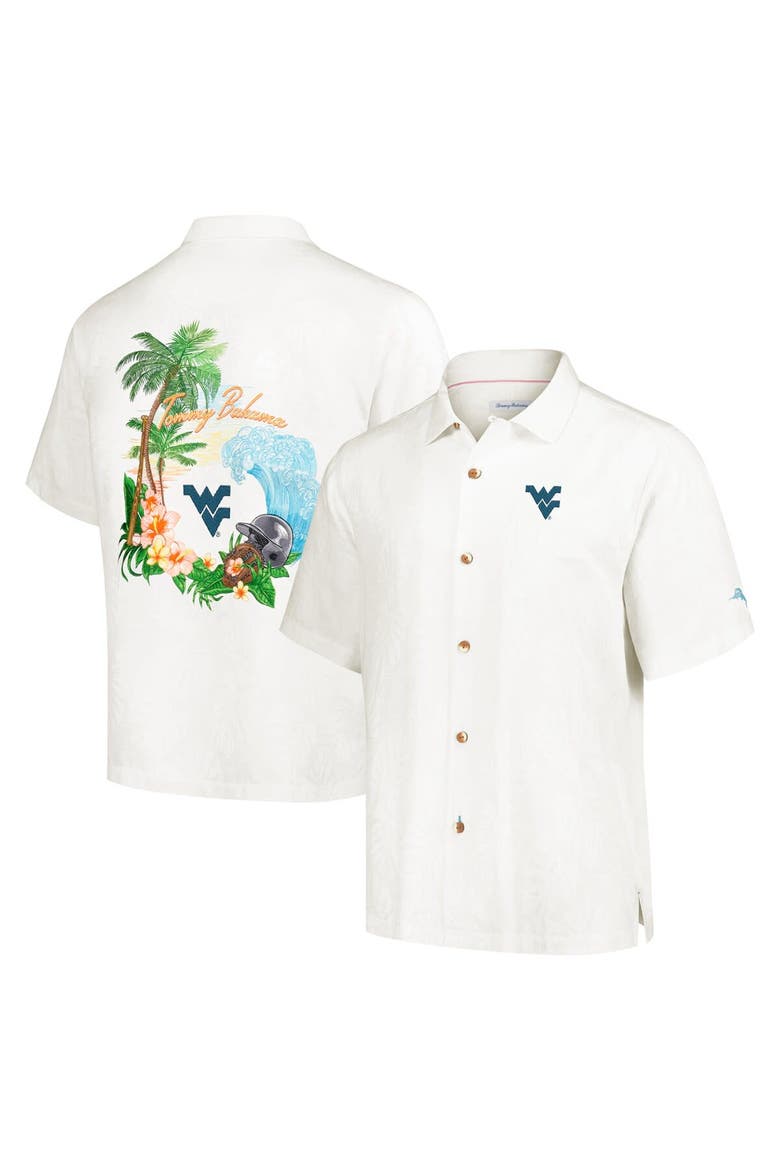 Men's Tommy Bahama Cream West Virginia Mountaineers Castaway Game Camp Button-Up Shirt, Main, color, Cream