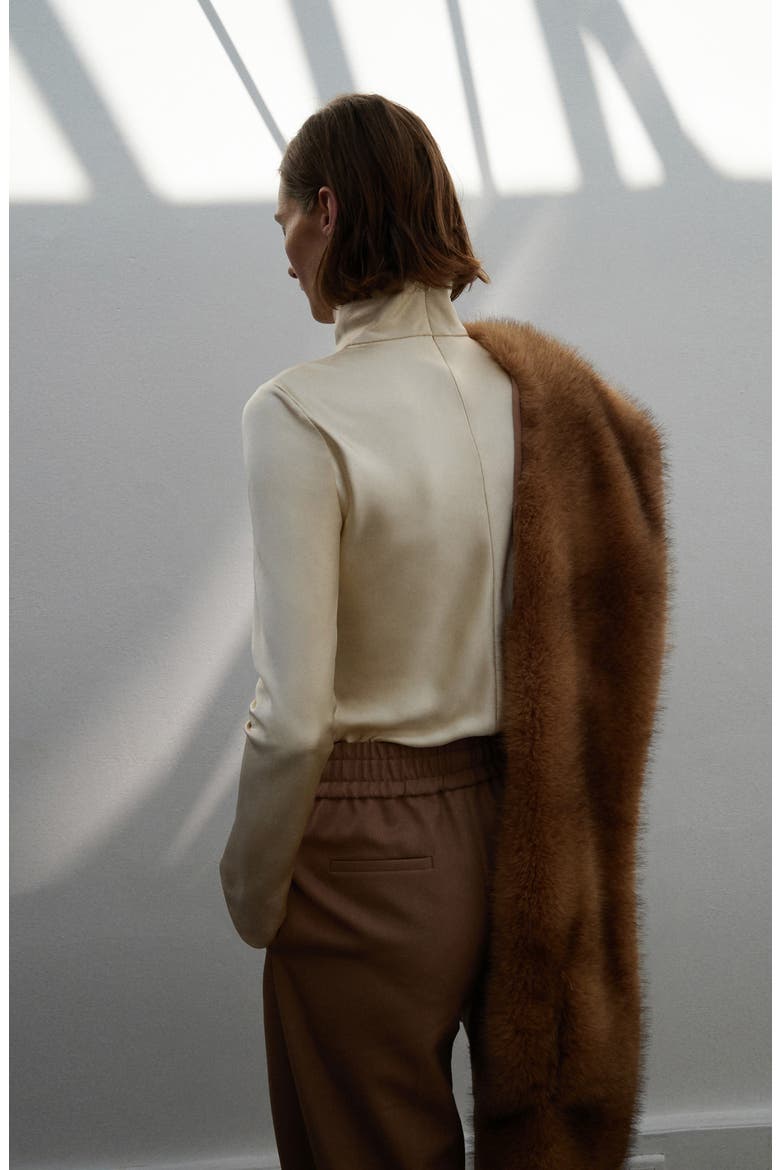Selection Turtleneck Satin Top, Alternate, color, ECRU