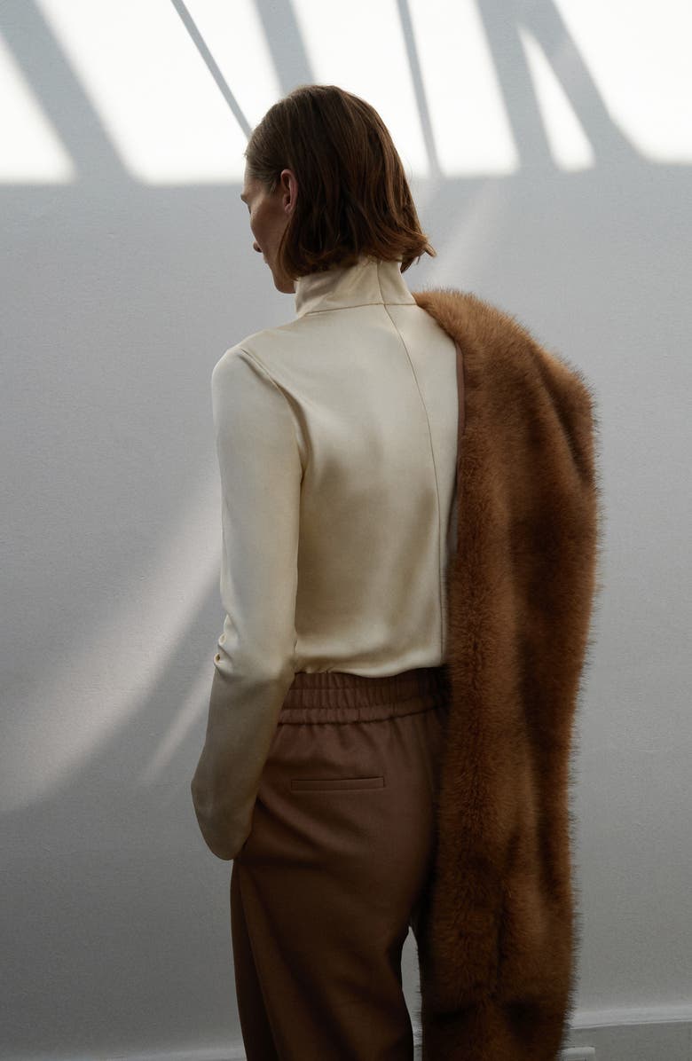 MANGO Selection Turtleneck Satin Top, Alternate, color, Ecru