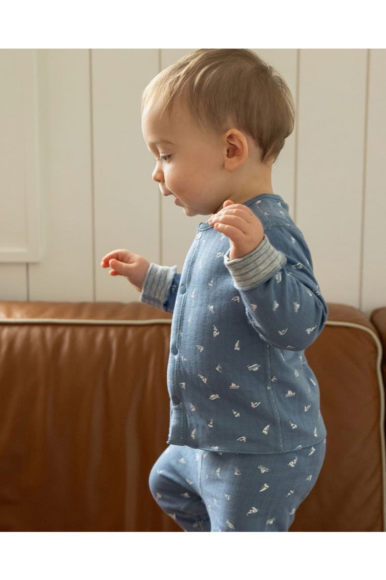 2 Piece Baby and Toddler Reversible 100% Cotton Pointelle Snap-Up Top and Pants Set, Alternate, color, Blue