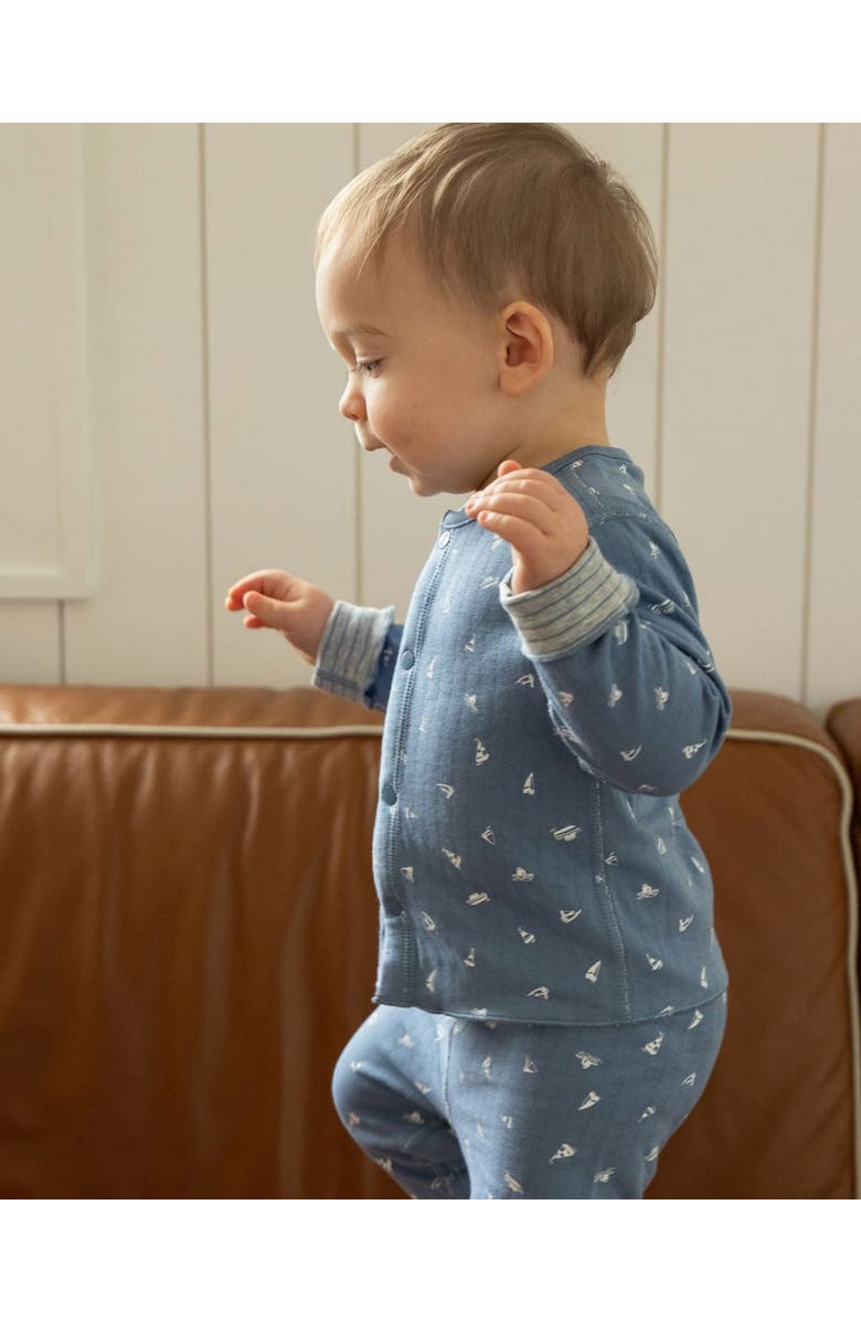 MiniMoi 2 Piece Baby and Toddler Reversible 100% Cotton Pointelle Snap-Up Top and Pants Set, Alternate, color, Blue