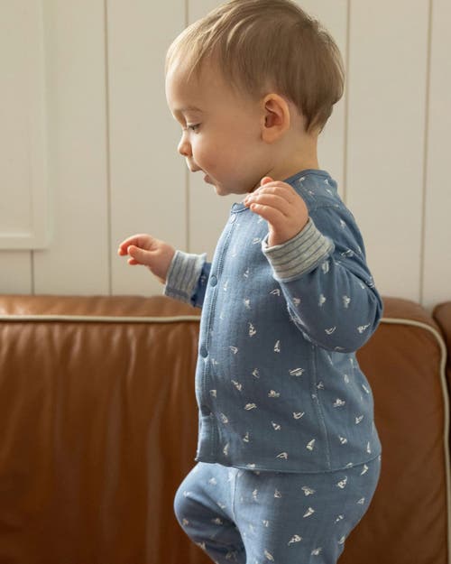 Minimoi 2 Piece Baby And Toddler Reversible 100% Cotton Pointelle Snap-up Top And Pants Set In Blue